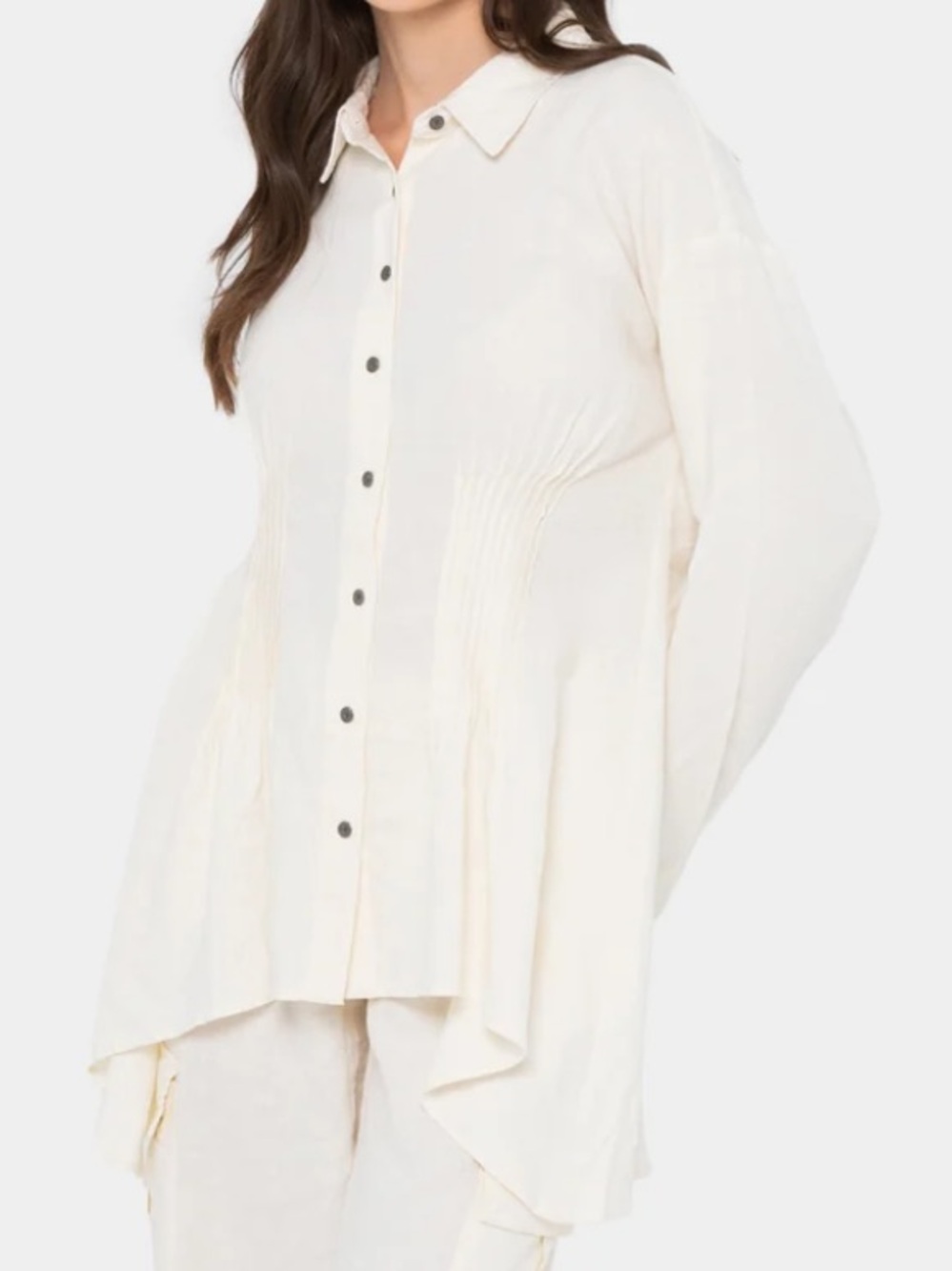 Peace Love World Cream Button-Front Tunic Blouse